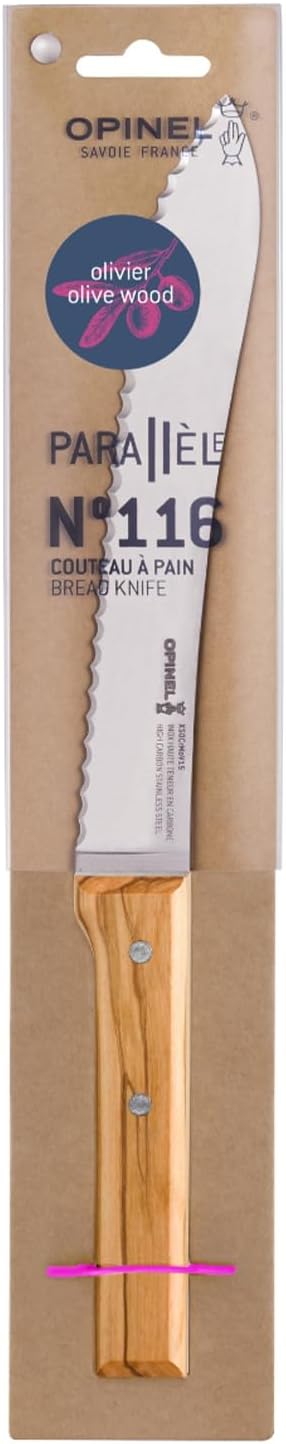 Opinel Parallele Bread Knife – Serrated, Curved Blade for Slicing Bread and Tough Rinds, High Carbon X50CrMoV15 Stainless Steel, Made in France