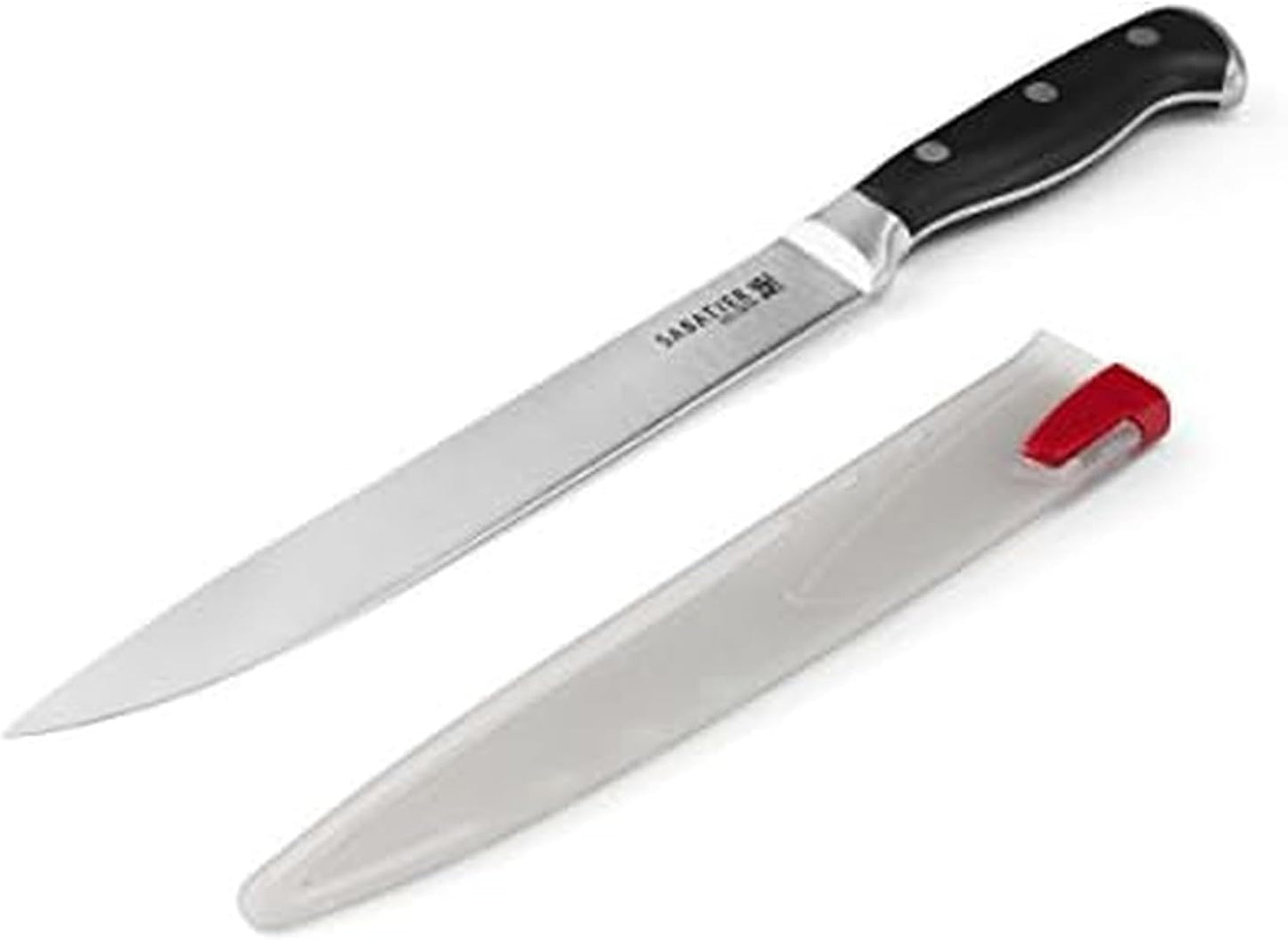 Sabatier Forged Stainless Steel Chef Knife with Edgekeeper Self-Sharpening Blade Cover, High-Carbon Stainless Steel Kitchen Knife, Razor-Sharp Knife to Cut Fruit, Vegetables and more, 8-Inch, Black