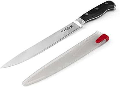 Sabatier Forged Stainless Steel Chef Knife with Edgekeeper Self-Sharpening Blade Cover, High-Carbon Stainless Steel Kitchen Knife, Razor-Sharp Knife to Cut Fruit, Vegetables and more, 8-Inch, Black