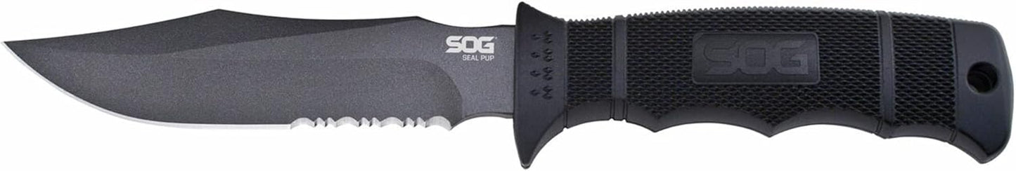 SOG Fixed Blade Knives with Sheath - SEAL Pup Tactical Knife, Survival Knife and Hunting Knife w/ 4.75 Inch Blade and Knife Sheath