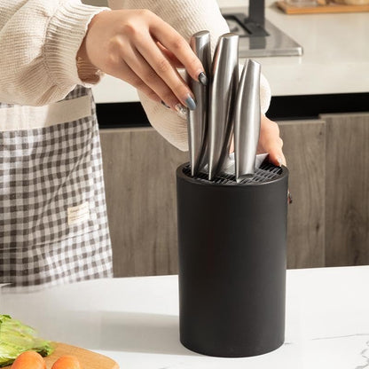 Knife Block Without Knives, Universal Round Knife Block Only, Knife Holder for Easy Cleaning, Space Saver Knife Storage Holder with Scissors Slot - Black