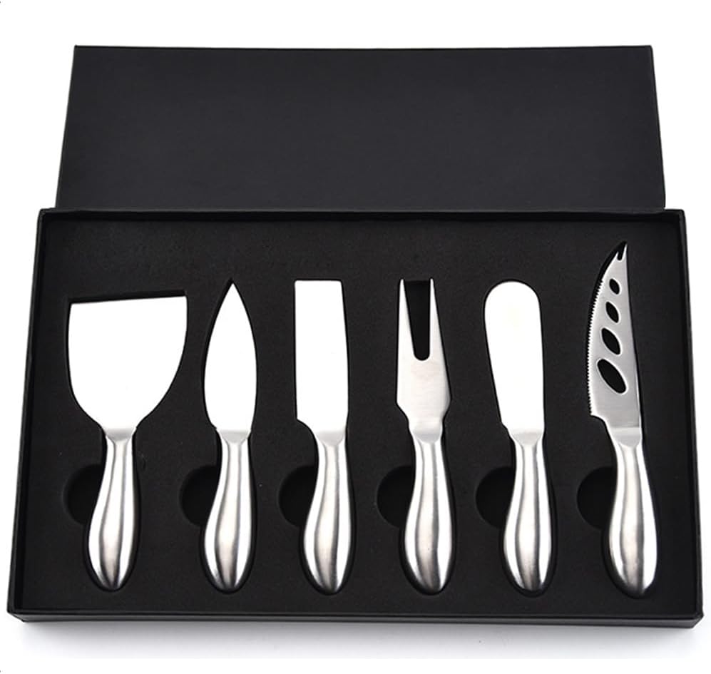 6-Piece Cheese Knife Set, Premium Stainless Steel Cheese Knives with Gift Box, Cheese and Charcuterie Board Collection matching tools (cheese knife set of 6)