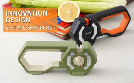 6-Stage Knife Sharpener - Premium Kitchen Knife Sharpeners - Adjustable Handheld Manual Knife Sharpeners for Kitchen Knives, Scissor and Chef Knife.Easy for beginners to use (ORANGE)