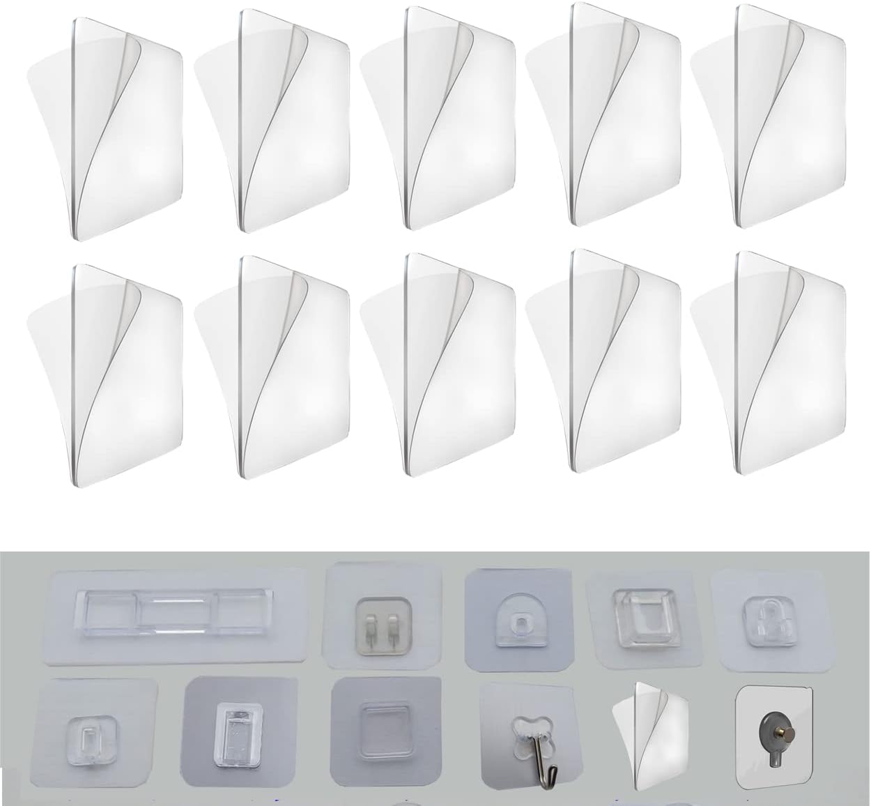 12 PCS Wall Mounted Replacement Sticky pads for Kitchen Bathroom Shower Caddy Organizer Rack Holder Nail Free Adhesive Hooks (Square)