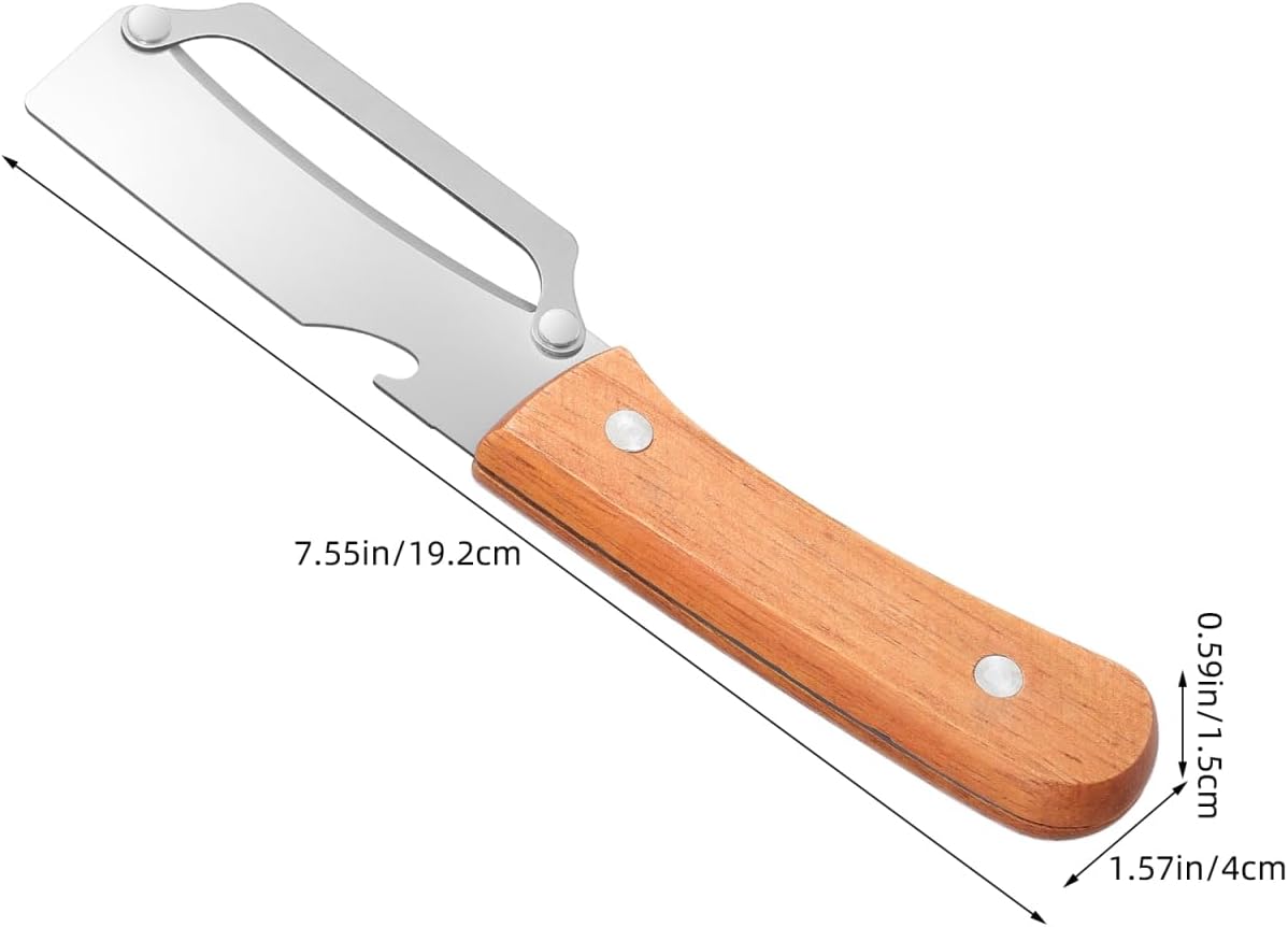 Housoutil 2PCS Vegetable Peeler Knife with Bottle Opener, 2-in-1 Stainless Steel Peeler with Wooden Handle, Multifunctional Vegetable Scraper for Fruits Potato Pumpkin Papaya Zucchini