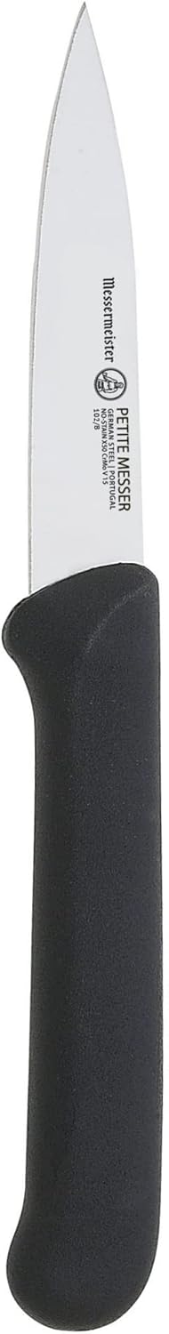 Messermeister Petite Messer 3” Spear Point Parer with Matching Sheath, Black - German 1.4116 Stainless Steel & Ergonomic Handle - Lightweight, Rust Resistant & Easy to Maintain
