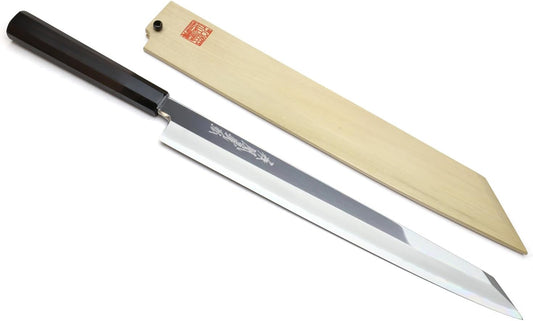 Yoshihiro Ginsan Mirror Polished Stain Resistant Steel Yanagi Kiritsuke Sushi Sashimi Japanese Knife (10.5"(270mm), Ebony Handle)