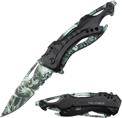 Tac-Force Folding Pocket Knife, 3.25-inch Serrated Blade, Orange Aluminum Handle, 7.75-inch Overall Length TF-705EM