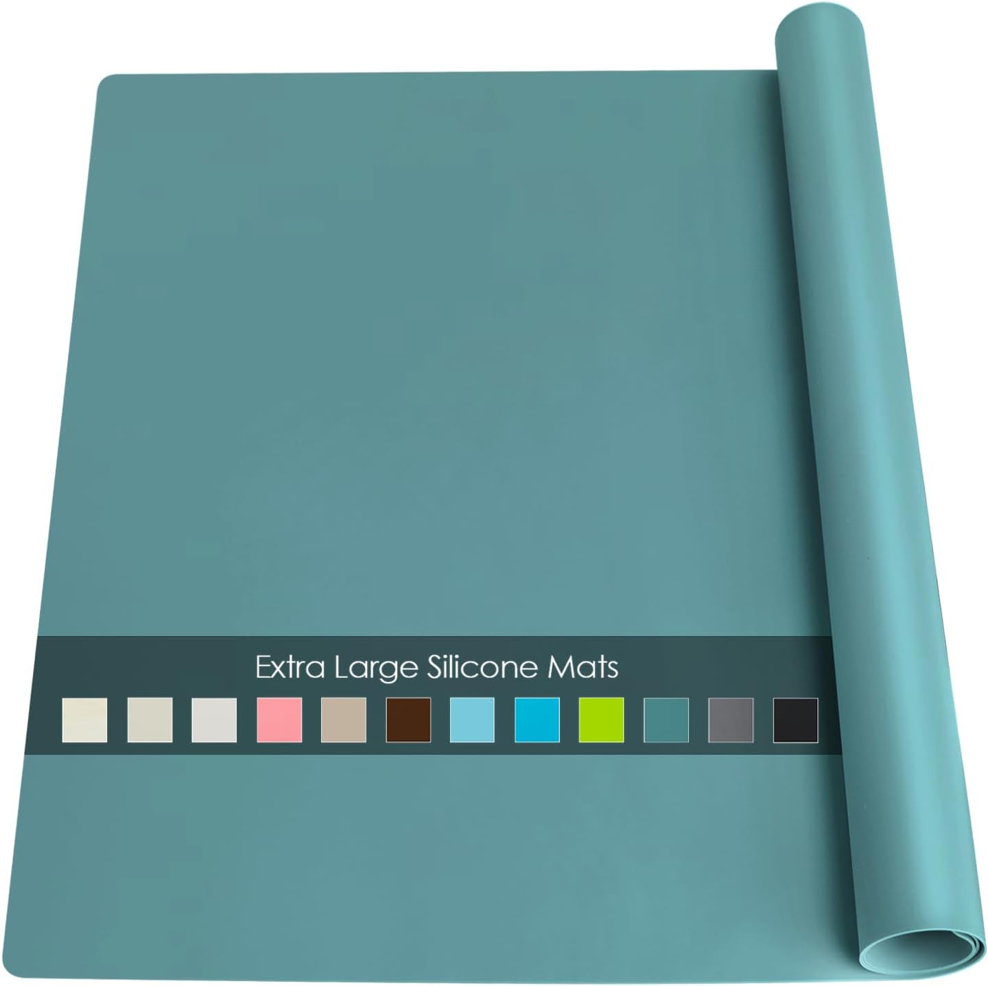 Extra Large Dark Green Countertop Mat - Silicone Table Kitchen Desk Mat - Non-Slip & Heat Resistant - Dinner Placemat Pastry Dough Rolling Mat - Colors B