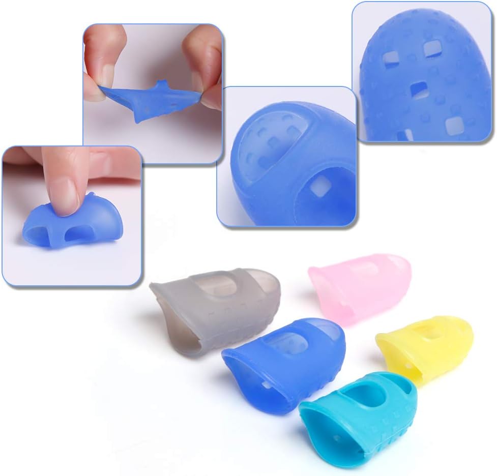 40 Pcs Silicone Guitar Finger Guards Guitar Fingertip Protection Covers Caps with 10pcs Guitar Picks for Stringed Instruments(5 Sizes)
