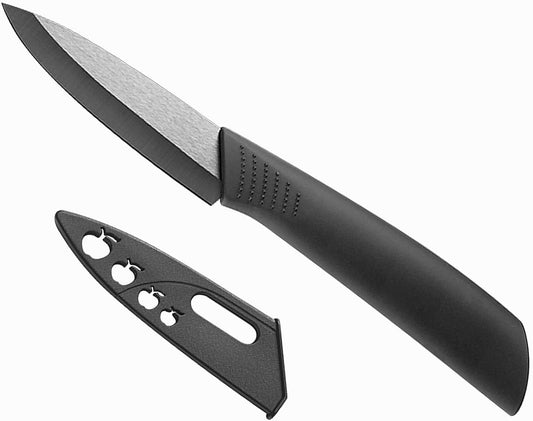 Paring Knife, 3" Sharp Blade Ceramic Paring Knife with Sheath Cover, Black Blade
