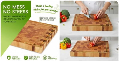 Richelieu Extra Large 19 5/8 in x 15 3/4 in x 1 1/2 in Canadian Maple Rectangular End Grain Chopping Butcher Block, Ideal for cutting Cooked Meat