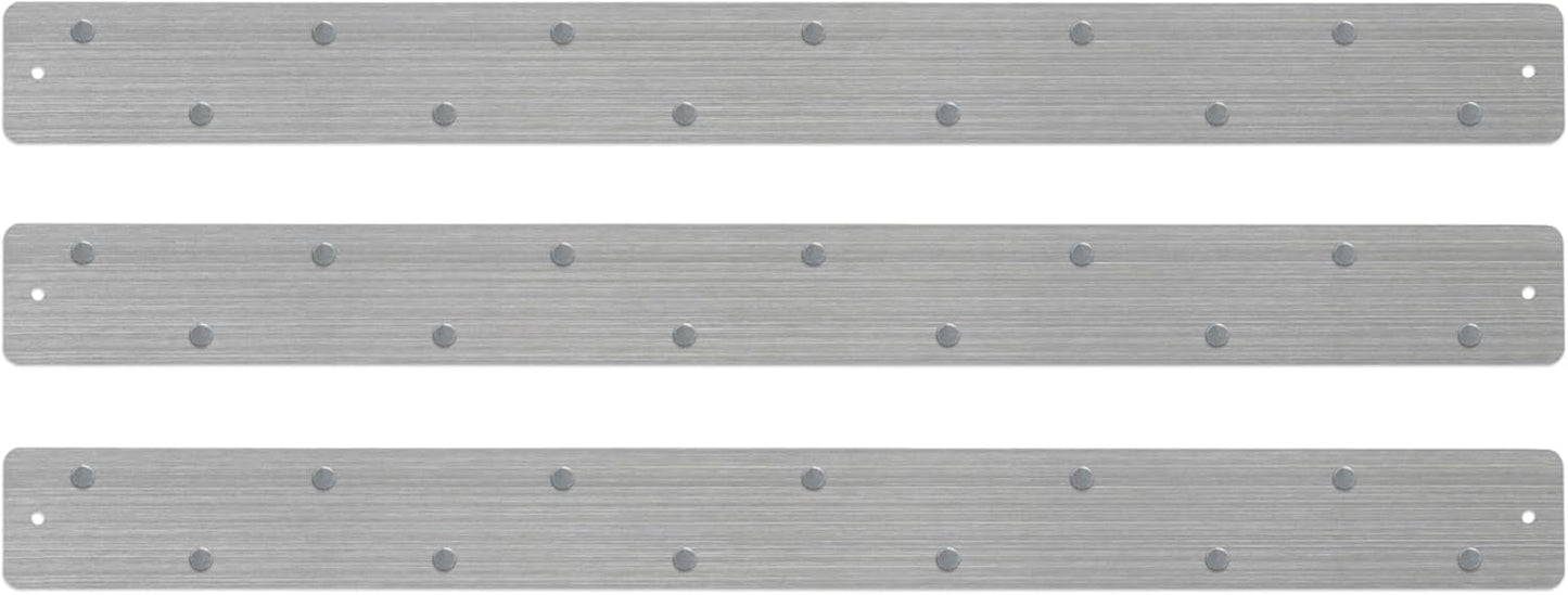 Three by Three Magnetic Strip Bulletin Board Long Wide – 12" x 3" Metal Organizer with Strong Magnets & Wall-Mounting Hardware for Home, Office, or Dorm (3 Pack) Matte White