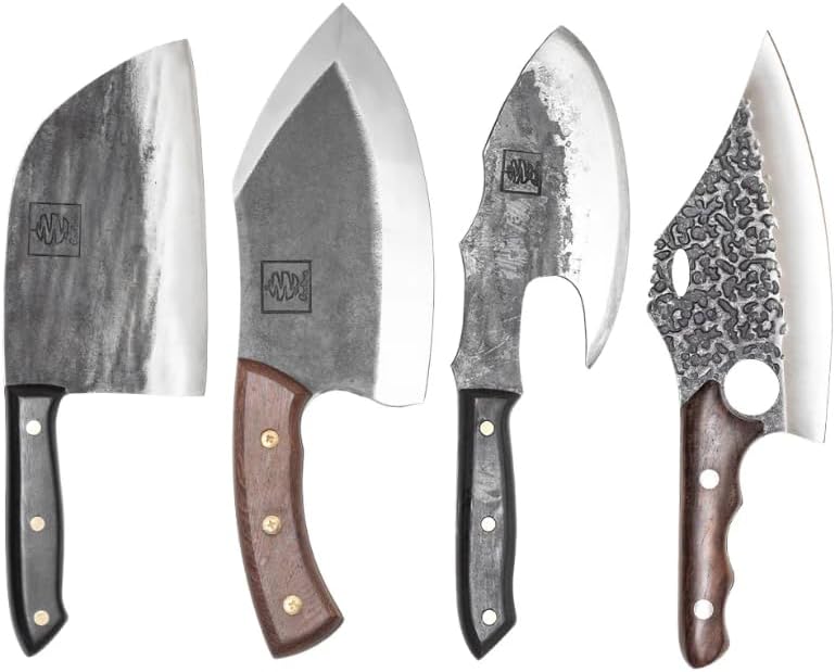 COOLINA Daozi 8" Butcher Knife, Hand-Forged High-Carbon Steel Cleaver for Heavy-Duty Meat Cutting, Slicing, Chopping, Brisket & BBQ, Full-Tang Forged Blade with Ergonomic Wood Handle