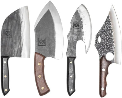 COOLINA Daozi 8" Butcher Knife, Hand-Forged High-Carbon Steel Cleaver for Heavy-Duty Meat Cutting, Slicing, Chopping, Brisket & BBQ, Full-Tang Forged Blade with Ergonomic Wood Handle