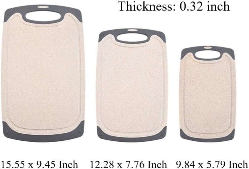 FLYINGSEA Cutting Boards For Kitchen, Anti-Skid Eco-Wheat Straw Cutting Board Set (3 Pcs), Dishwasher Safe (light brown)