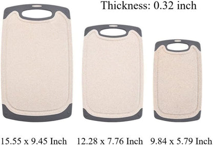 FLYINGSEA Cutting Boards For Kitchen, Anti-Skid Eco-Wheat Straw Cutting Board Set (3 Pcs), Dishwasher Safe (light brown)