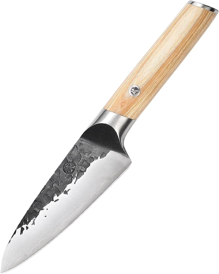 MITSUMOTO SAKARI Japanese Nakiri Knife 7 Inch, Hand Forged SKD-11 High Carbon Steel Vegetable Knife, Ultra-Sharp Thin Blade, Pakkawood Handle for Home & Pro