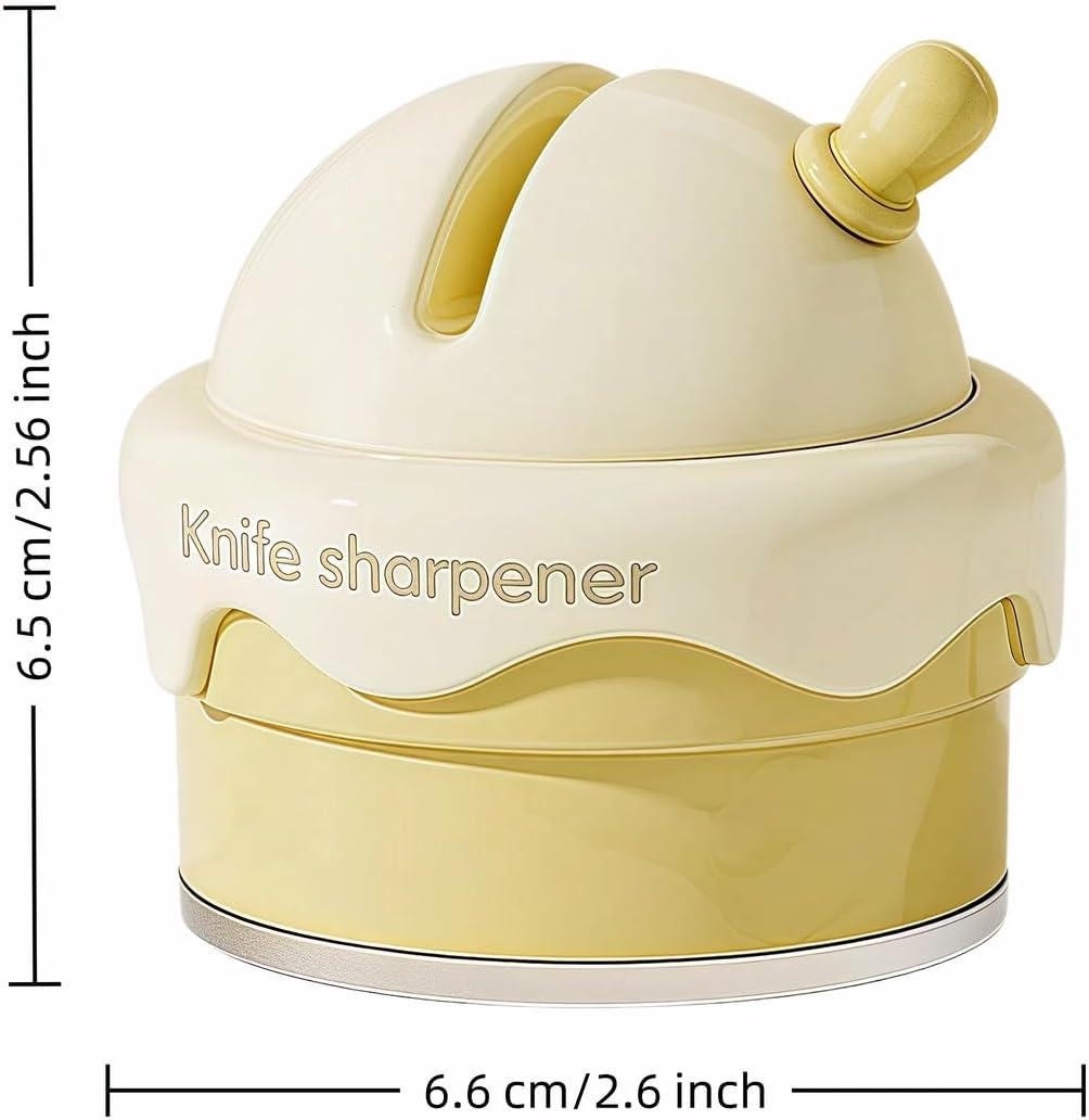 Ice Cream Shaped Knife Sharpener,Cream Yellow,Ceramic V-Groove,6.5x2.6 Inch Portable Knife&Scissor Sharpener with Non-Slip Base,Ceramic Wheels,Fast & Easy Tool for Kitchen,Camping