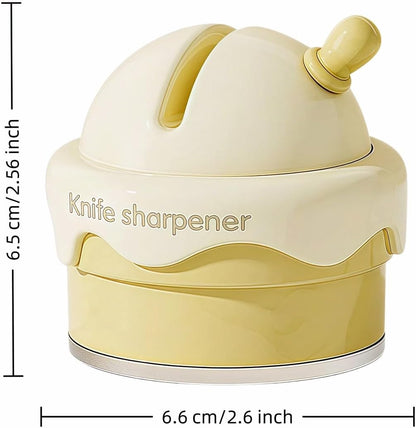 Ice Cream Shaped Knife Sharpener,Cream Yellow,Ceramic V-Groove,6.5x2.6 Inch Portable Knife&Scissor Sharpener with Non-Slip Base,Ceramic Wheels,Fast & Easy Tool for Kitchen,Camping