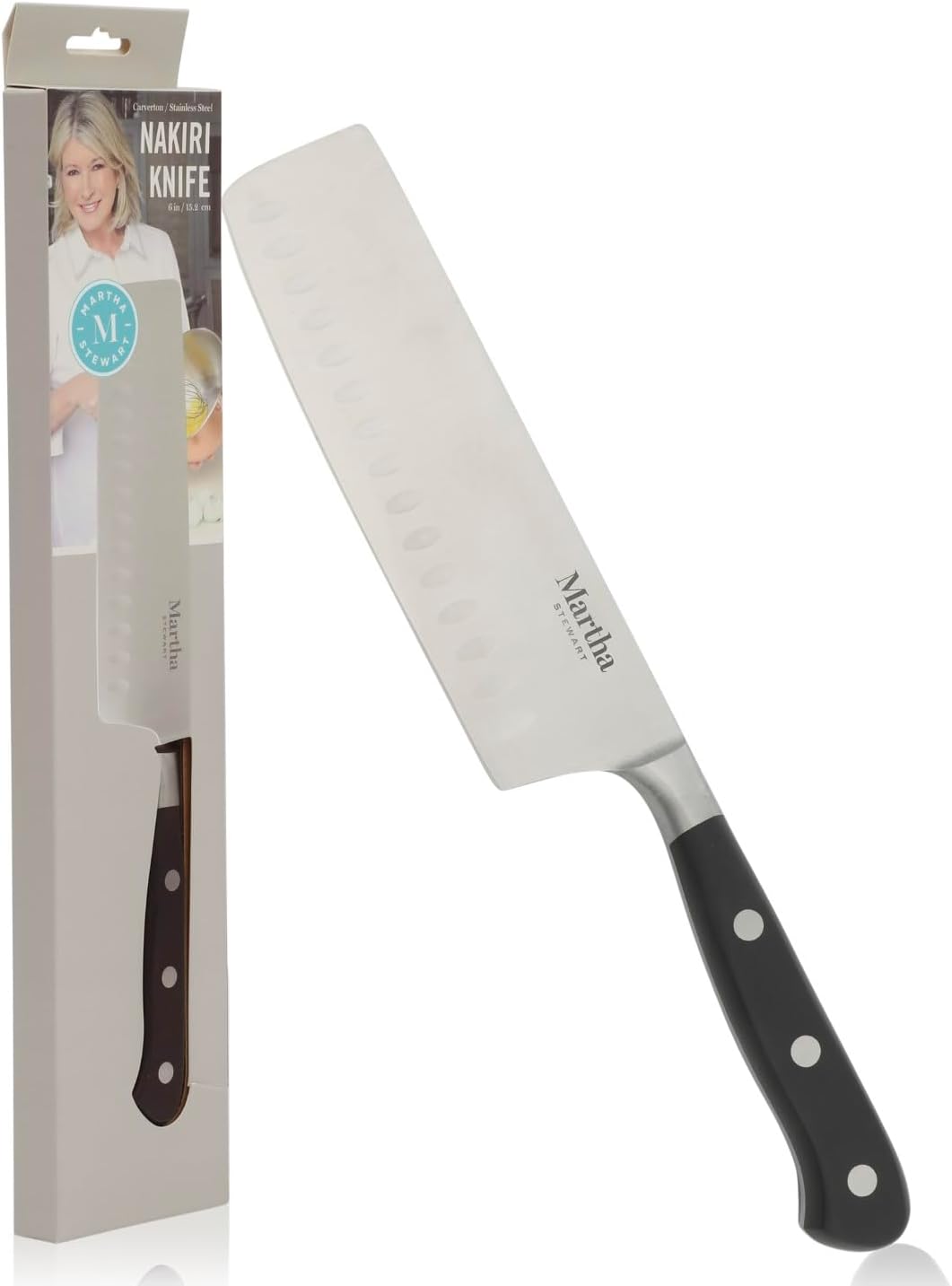 Martha Stewart Carverton 10" Hollow Edge Slicer Knife, High Carbon Stainless Steel Kitchen Knives w/Black Triple Riveted Handle