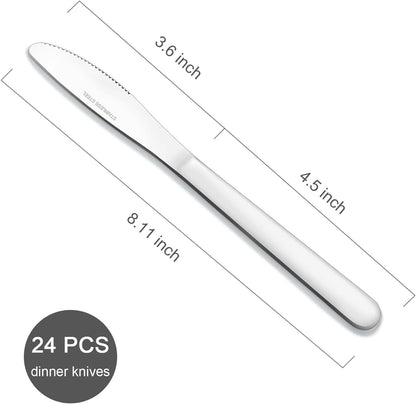 24 Pieces Dinner Knives Set, 8.1" Inches Table Knives Set, Durable Butter Knife, Food Grade Stainless Steel Dinner Knife, Cost-effective Silverware Set - Mirror Polished, Dishwasher Safe