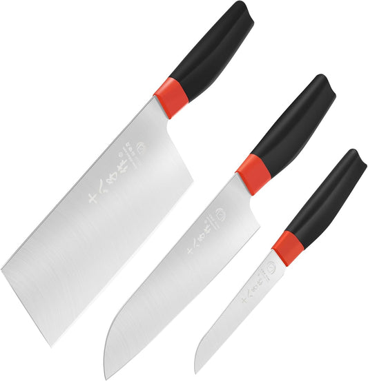 SHI BA ZI ZUO Meat Cleaver Set Chinese Style Patterns 7.09”&6.97" Chef Knife Stainless Steel Professional Kitchen Cleaver And Santoku Knife (Kitchen Knife Set 2 Pcs)