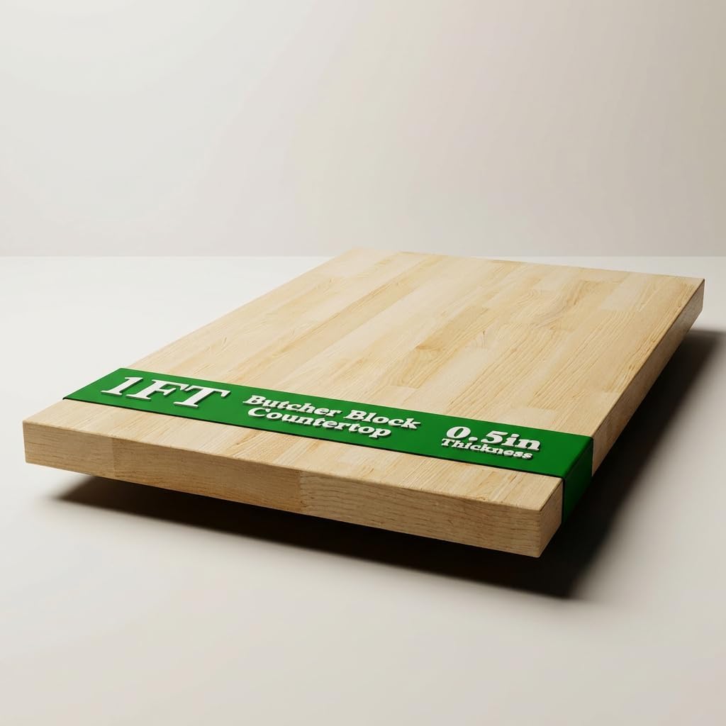 4FT Butcher Block Countertop Birch Solid Wood - 50" x 25" Table Top Butcher Block Cutting Board for Kitchen Island Cart Living Dining Office Desk Workbench Washer Dryer Countertop Unfinished 1.5" Th