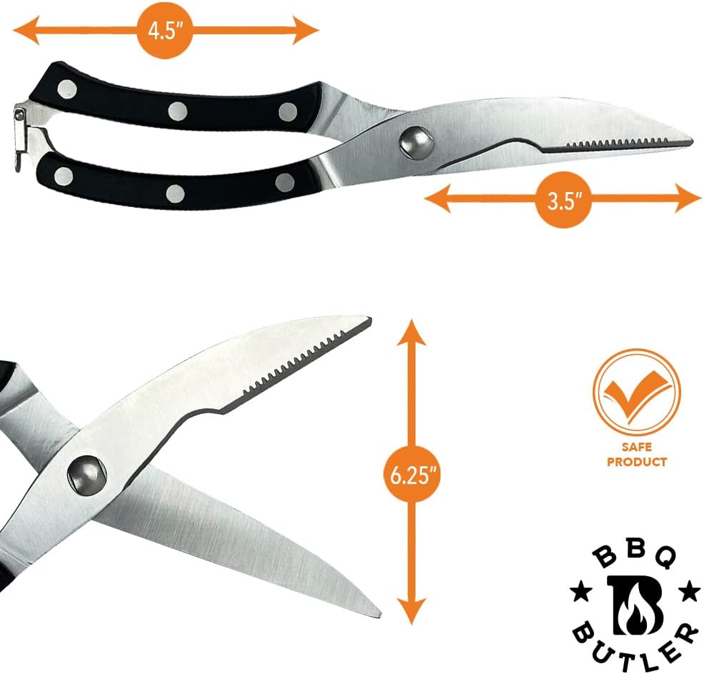 BBQ Butler Poultry Shears - Heavy Duty Chicken Shears - Meat Cutting, Poultry, Spatchcock Scissors - Black