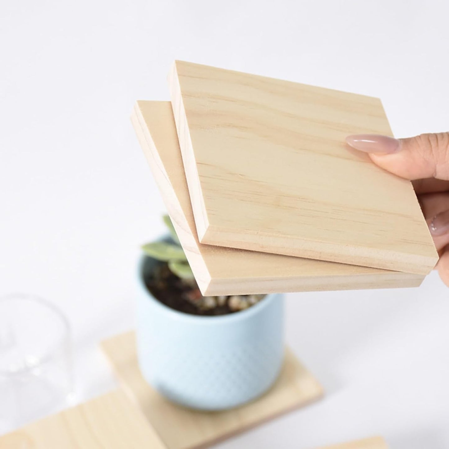 6PCS Unfinished Wood Square Blocks for Crafts, 6x6x1in Blank Wooden Squares Pine Wood Boards for Carving,DIY Wood Coasters,Painting & Burning
