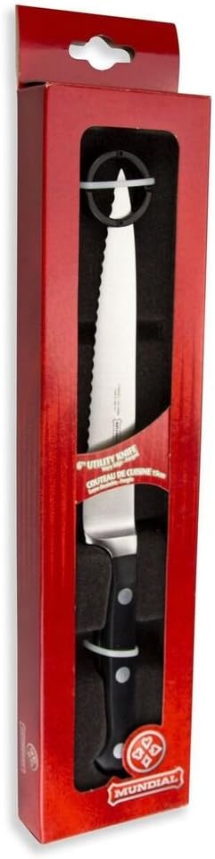 Mundial 5100 Series 6-inch Utility Knife with a straight edge, forged blade, stainless steel design, and comfortable handle
