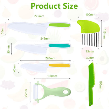 HOTUT Montessori Kitchen Tools,6Pieces Knives for Kids Nylon Kids Safe Cooking Knives Serrated Edges,Y Peeler For Cooking and Cutting Fruit,Suitable for Children and Beginners