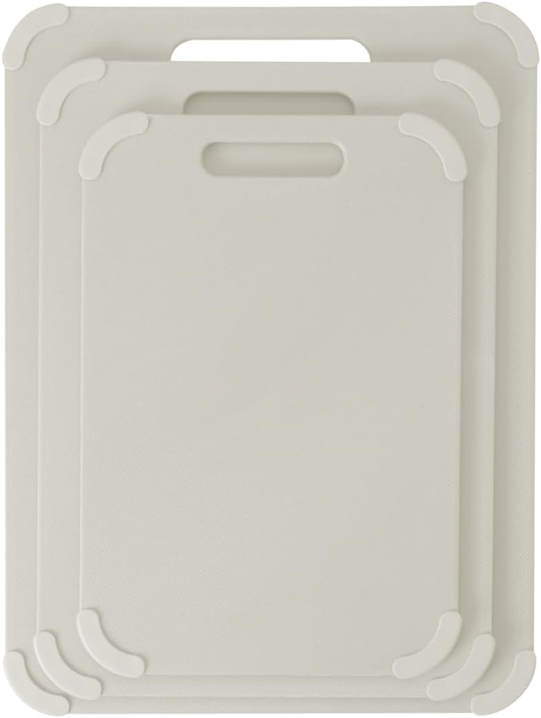Dexas Fresh Prep 3-Pack Non-Slip Cutting Board Set – Dishwasher Safe Plastic Boards with Silicone Grip Corners & Handle, Sage (14.17" x 10.63", 12.6" x 9.06", 11.02" x 7.48")