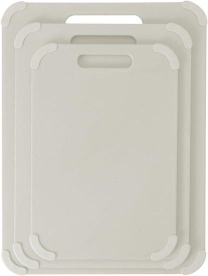 Dexas Fresh Prep 3-Pack Non-Slip Cutting Board Set – Dishwasher Safe Plastic Boards with Silicone Grip Corners & Handle, Sage (14.17" x 10.63", 12.6" x 9.06", 11.02" x 7.48")