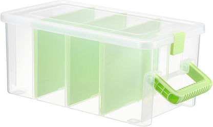 BTSKY Clear Plastic Dividing Storage Box with 4 Compartments Adjustable Storage Bin with Lid Plastic Craft Storage Container Multipurpose Sewing Box Art Supply Organizer, 13.3x8.1x3.4 Inches