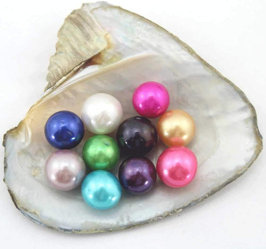 1PC Freshwater Pearl Oyster with 10 Mix Color Round Love Wish Pearls Inside Meaningful Color (6-8mm), Valentines Mothers Day Birthday Gifts Oysters with Pearls Inside (Total 10 Pearls)