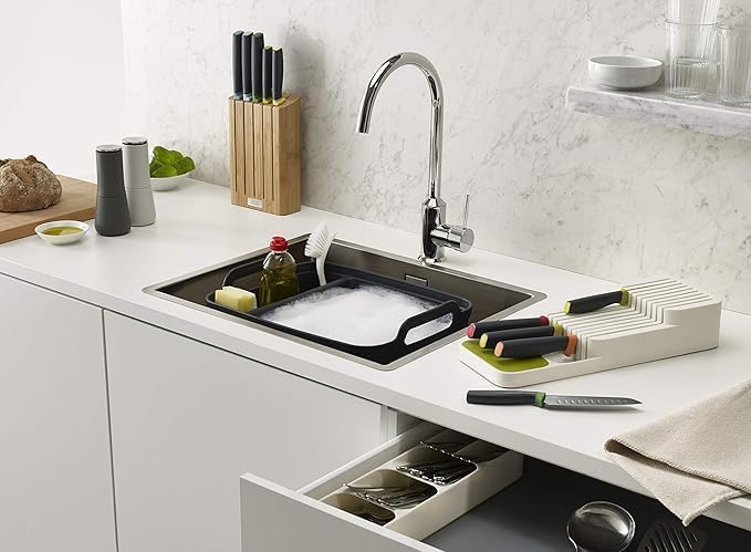 Kitchen Drawer Knife Organizer, 9-Knife Storage Block, Grey, 15.55 x 5.51 x 3 inches