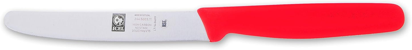 ICEL 4.25 Inch Straight Edge Round Tip Paring Knife, High Carbon German Stainless Steel Blade, Factory-Sharp Edge, Non-Slip Textured Blue Polypropylene Handle