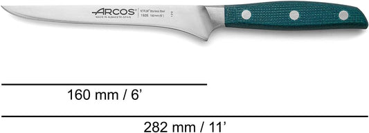 Arcos Forged Boning Knife in Nitrum Stainless Steel, Professional 6 Inch Butcher Knife for Removing Meat from Bones, Ergonomic Blue Handle, Brooklyn Series