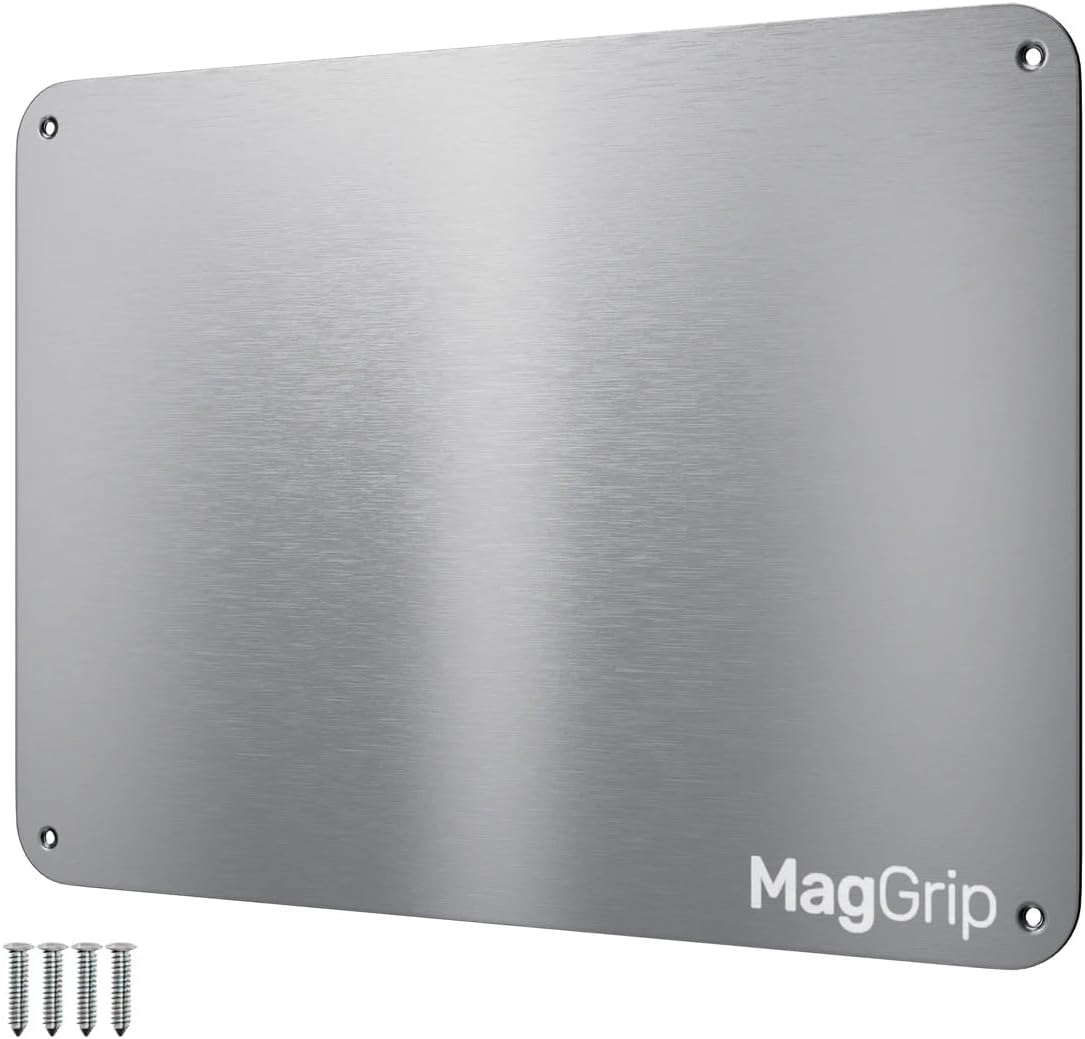 9 inches x 6.5 inches Stainless Steel Plate for Magnets, 3M Adhesive Back, Mounting Screws, Ideal for Magnetic Shelf, Spice Holders, Colorful Magnets as a Gift. Mount Anywhere! (Silver, 1 Pack)