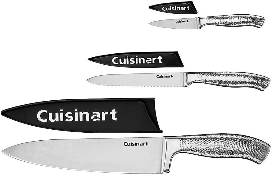 Cuisinart Classic Forged Knife Set – High-Carbon Hammered Stainless Steel Blades, Sheath Guards, Ultra Sharp Edge, Extra-Wide Bolster for Stability (4-Piece Set: 7" Santoku, 5" Santoku)