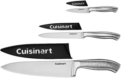 Cuisinart Classic Forged Knife Set – High-Carbon Hammered Stainless Steel Blades, Sheath Guards, Ultra Sharp Edge, Extra-Wide Bolster for Stability (4-Piece Set: 7" Santoku, 5" Santoku)