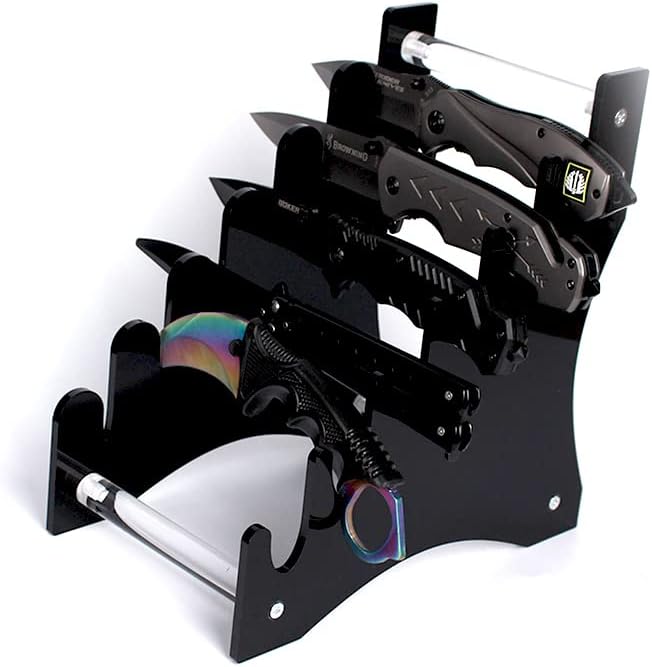 WANLIAN Dagger holder Hunting knife holder Fixed blade knife holder Acrylic tabletop display stand holds 6 knives (Black)