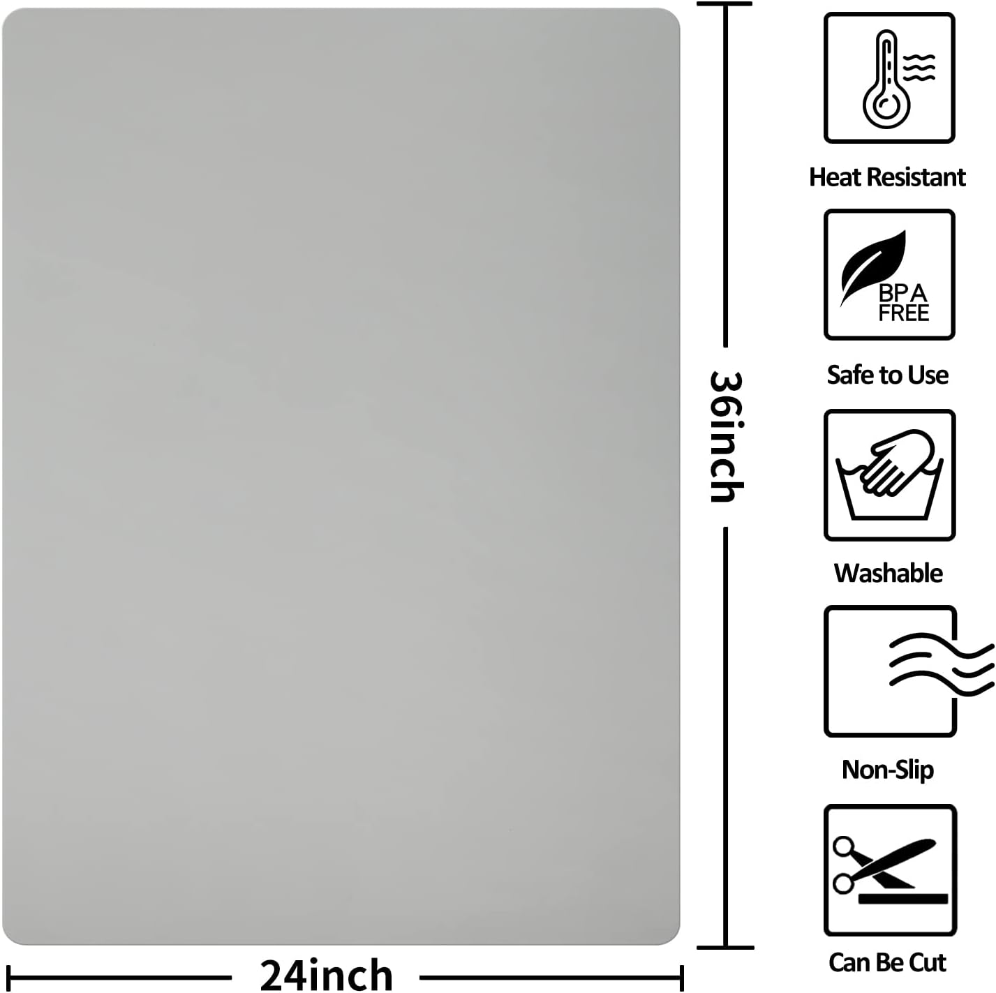 Silicone Mats for Kitchen Counter Thicker Extra Large Heat Resistant Mats Countertop Protector Liners for Bottom of Oven Air Fryer Coffee Maker, 24" x 16" x 2 mm, Translucent