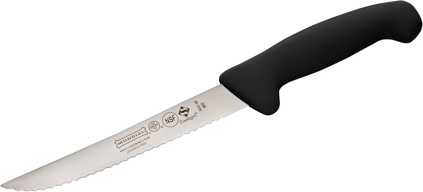 Mundial 3800 Series 3-Piece Knife Set – 7" Santoku Knife with Granton Edge, 6" Serrated Utility & 3.25" Paring Knife – Stainless Steel Blades, Black Polypropylene Handles, NSF Certified