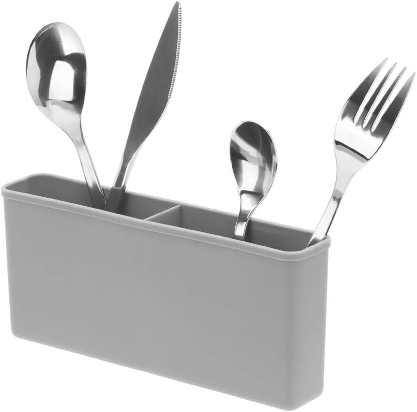SANNO Dish Rack Utensil Holder, Hanging Cutlery Drainer Caddy with Hooks, 2 Compartment Flatware Organizer for Forks, Spoons, Knives, Fits Over Most Dish Drying Racks, Black