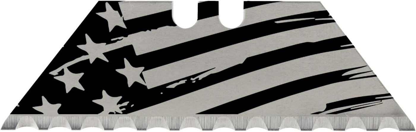 NDZ Performance Serrated Steel Blade Replacement for Utility Knife & Box Cutters, Custom Double Sided Laser Engraved Designs, Silver - Skull - 3 Pack