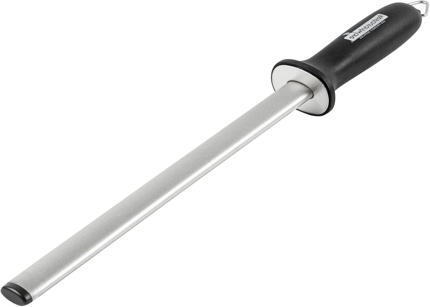 Restaurantware Met Lux 8 Inch Honing Steel 1 High-Carbon Knife Steel - Moisture-Resistant Handle Chromium Finish Blue Steel Knife Sharpening Steel For Sharpening Multiple Knives