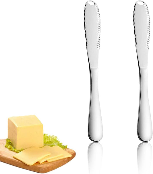 2 Pack Stainless Steel Butter Knives with Holes – 3-in-1 Spreader, Grater & Slicer for Cold Butter, Cheese & Jam – Dishwasher Safe, Rust-Resistant with Soft Ergonomic Handle