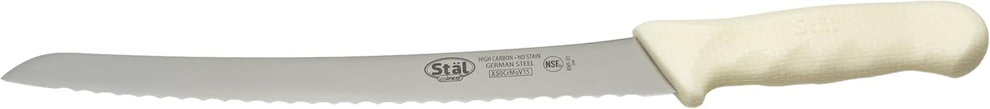 Winco Sof-Tek, 10" Wide Bread/Pastry Knife, Soft Grip Handle,Silver/Black/Blue
